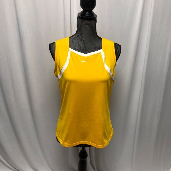 Nike Dri-Fit Athletic Top Womens Size Large Yellow Sleeveless Tank Workout - Picture 1 of 8